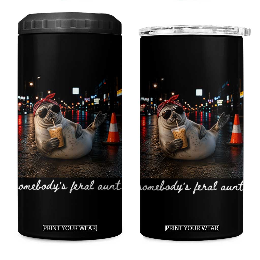 Somebody's Feral Aunt 4 in 1 Can Cooler Tumbler Funny Neil The Seal Meme TS14 One Size: 16 oz Black Print Your Wear