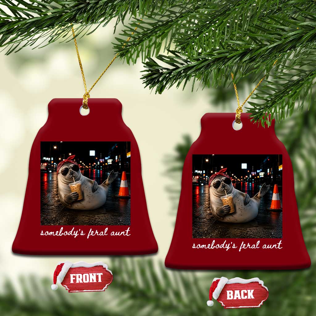 Somebody's Feral Aunt Ceramic Ornament Funny Neil The Seal Meme