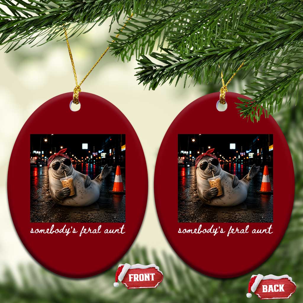 Somebody's Feral Aunt Ceramic Ornament Funny Neil The Seal Meme