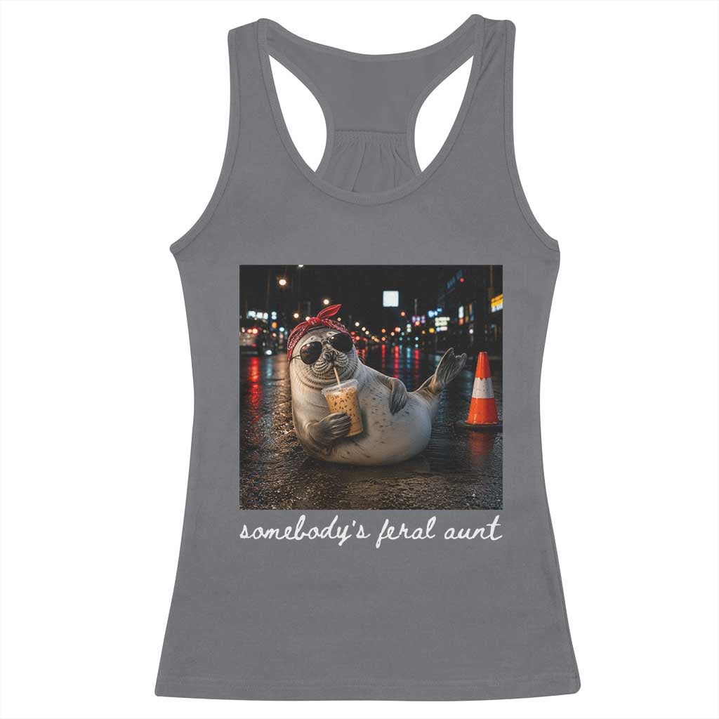 Somebody's Feral Aunt Racerback Tank Top Funny Neil The Seal Meme