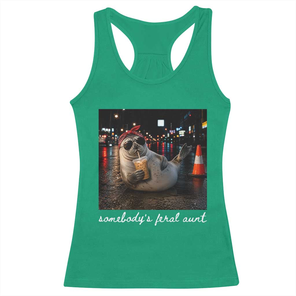 Somebody's Feral Aunt Racerback Tank Top Funny Neil The Seal Meme