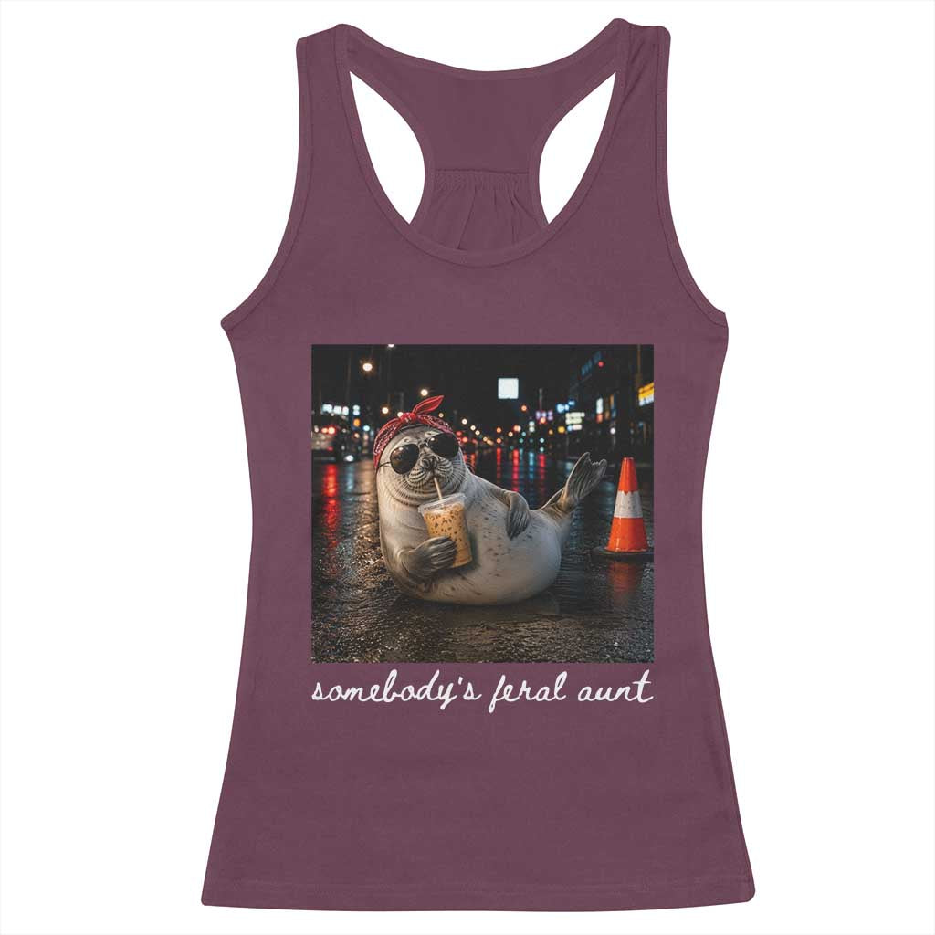 Somebody's Feral Aunt Racerback Tank Top Funny Neil The Seal Meme