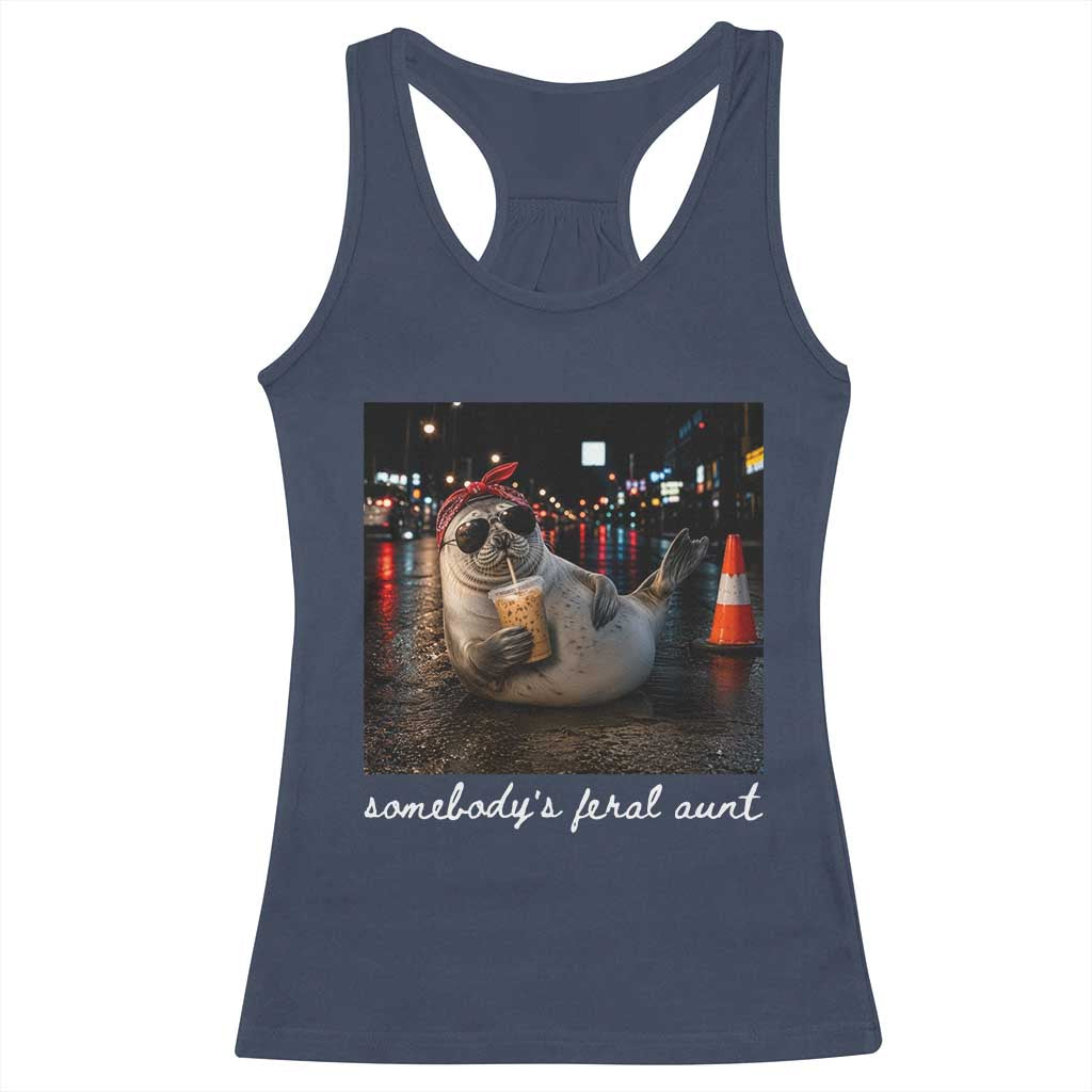 Somebody's Feral Aunt Racerback Tank Top Funny Neil The Seal Meme