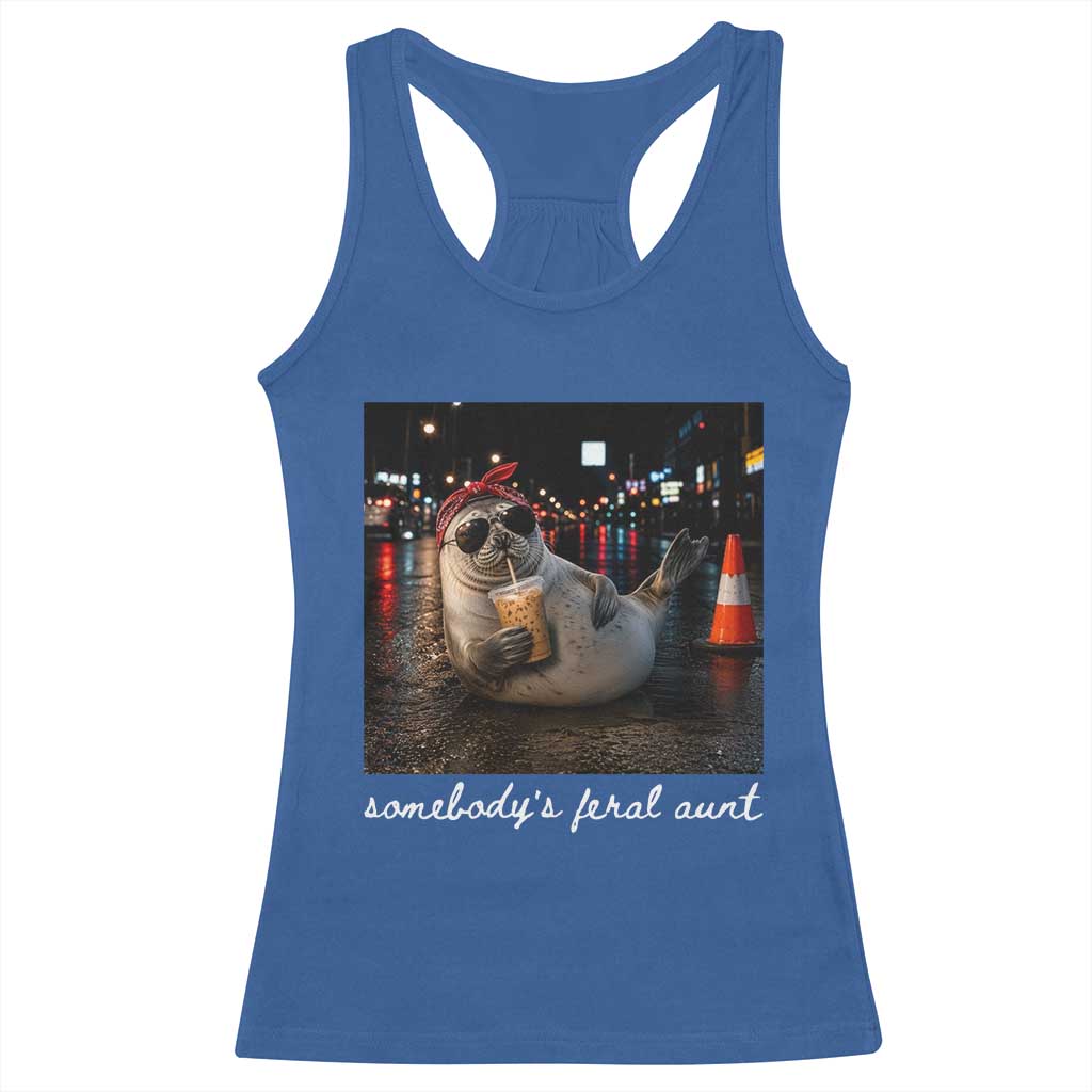 Somebody's Feral Aunt Racerback Tank Top Funny Neil The Seal Meme