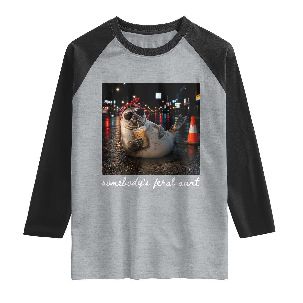 Somebody's Feral Aunt Raglan Shirt Funny Neil The Seal Meme