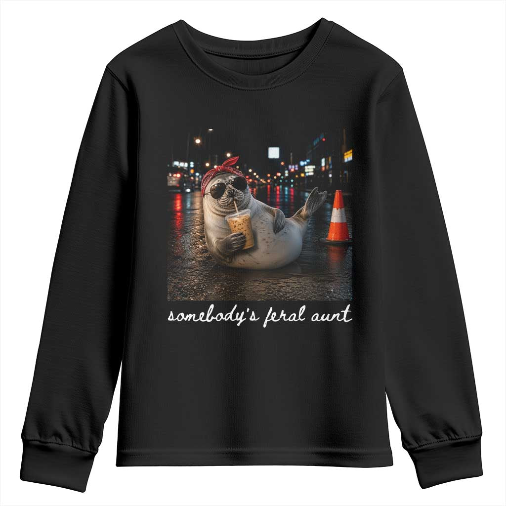 Somebody's Feral Aunt Youth Sweatshirt Funny Neil The Seal Meme
