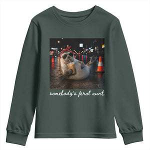 Somebody's Feral Aunt Youth Sweatshirt Funny Neil The Seal Meme
