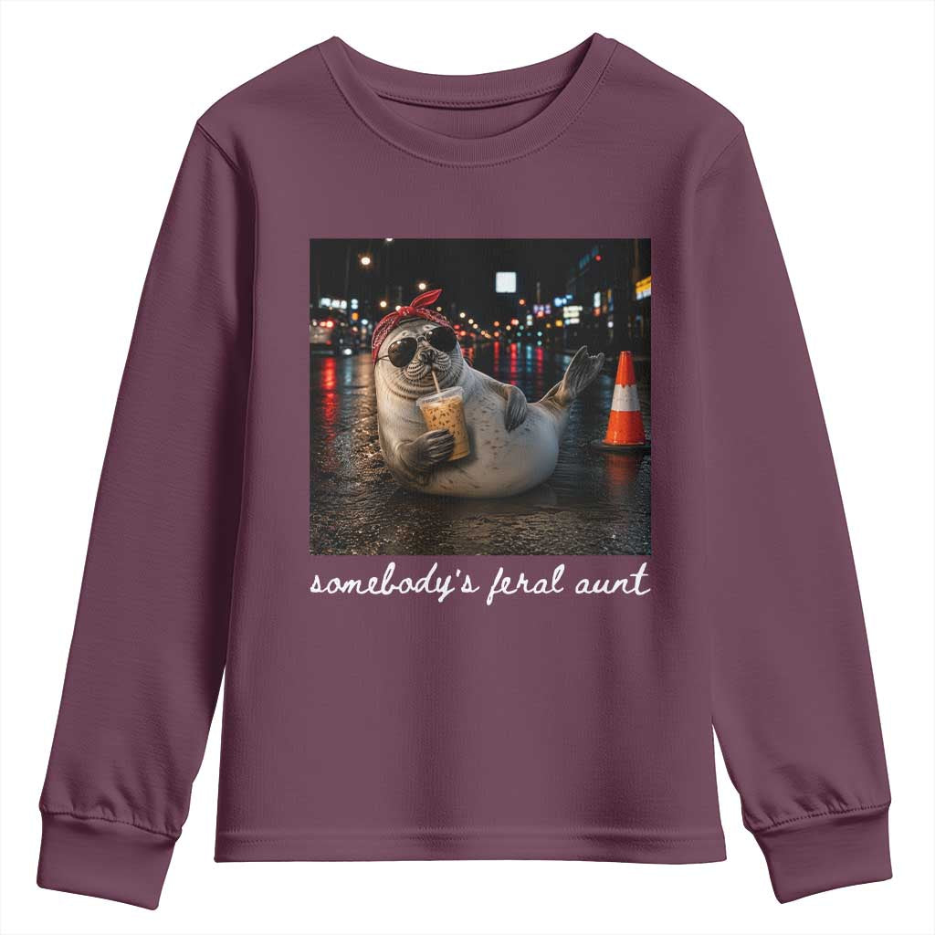 Somebody's Feral Aunt Youth Sweatshirt Funny Neil The Seal Meme