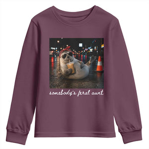 Somebody's Feral Aunt Youth Sweatshirt Funny Neil The Seal Meme