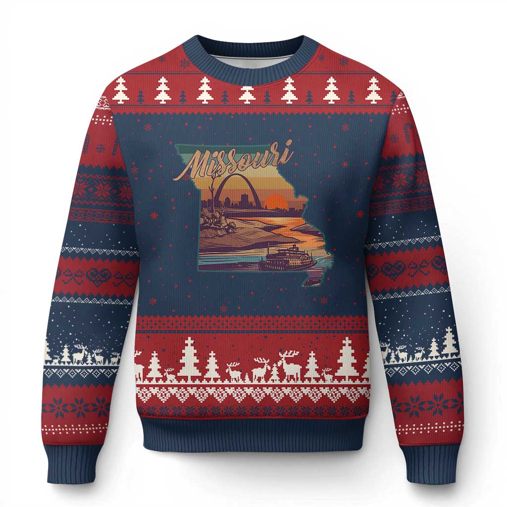 Retro Gateway Arch St Louis Missouri Map Outline Ugly Christmas Sweater TS14 Navy Red Print Your Wear