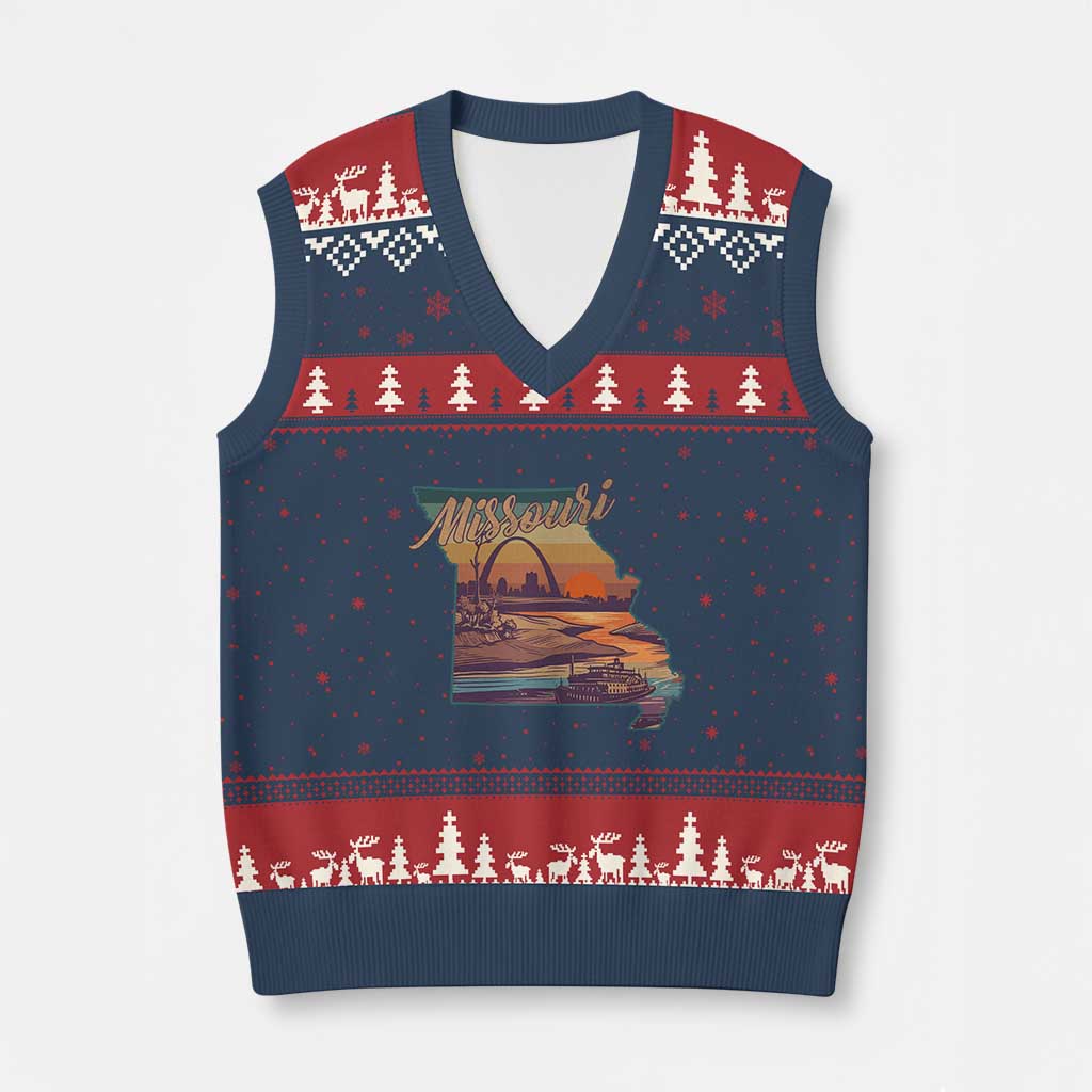 Retro Gateway Arch St Louis Missouri Map Outline V-Neck Knit Sweater Vest TS14 Navy Red Print Your Wear