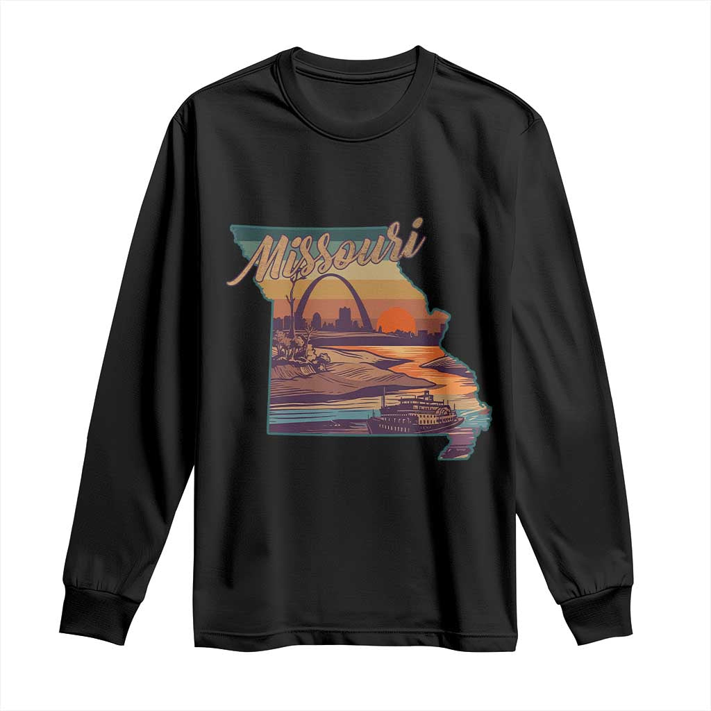 Retro Gateway Arch St Louis Missouri Map Outline Long Sleeve Shirt TS14 Black Print Your Wear