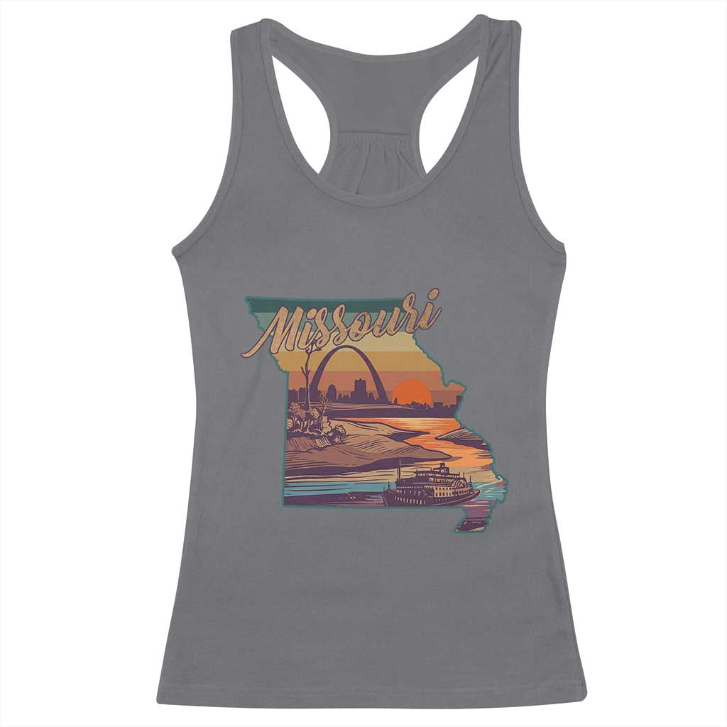 Retro Gateway Arch St Louis Missouri Map Outline Racerback Tank Top