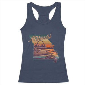Retro Gateway Arch St Louis Missouri Map Outline Racerback Tank Top