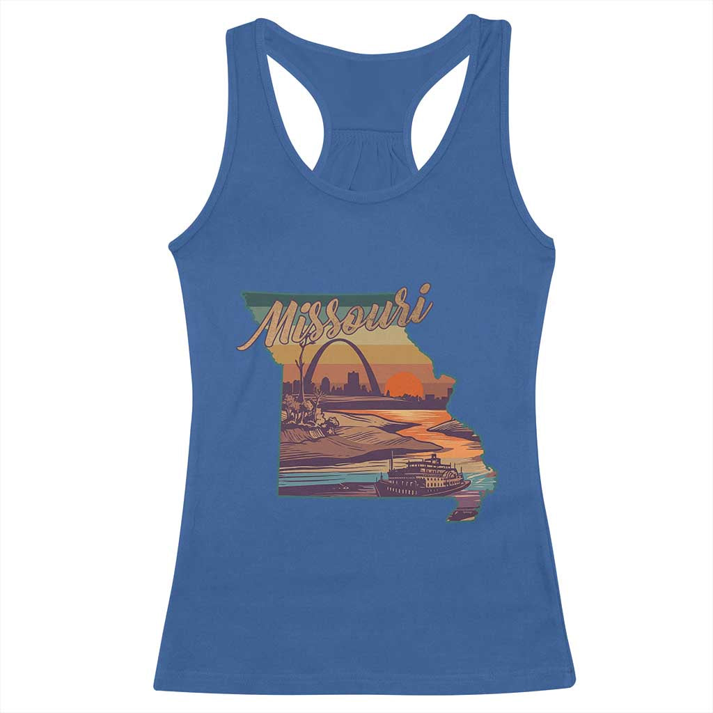 Retro Gateway Arch St Louis Missouri Map Outline Racerback Tank Top