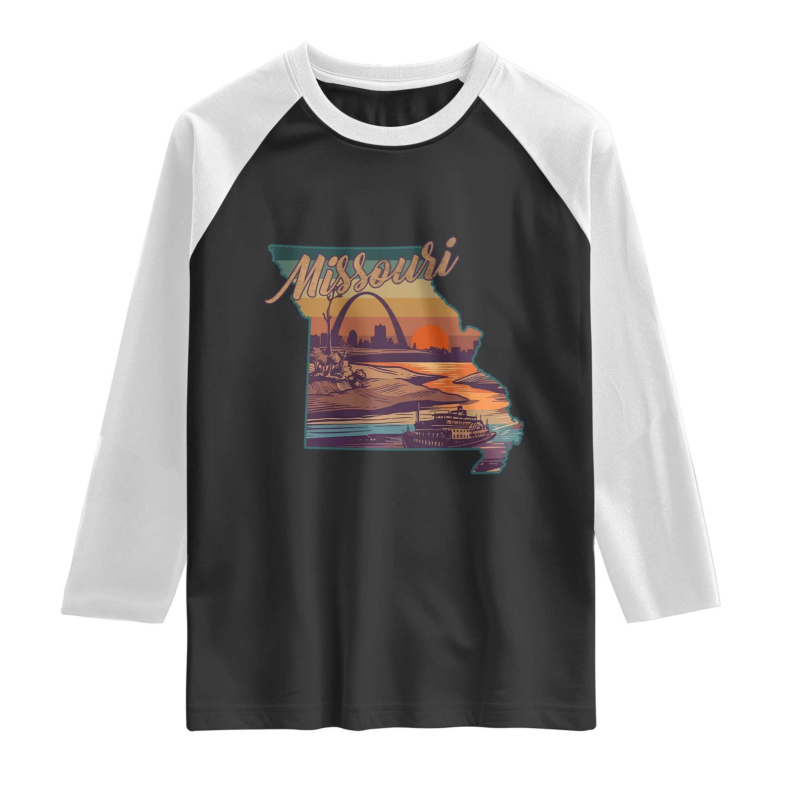 Retro Gateway Arch St Louis Missouri Map Outline Raglan Shirt TS14 Black White Print Your Wear