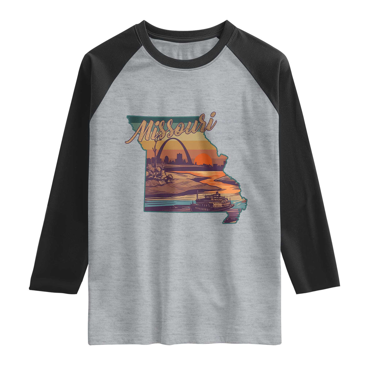 Retro Gateway Arch St Louis Missouri Map Outline Raglan Shirt