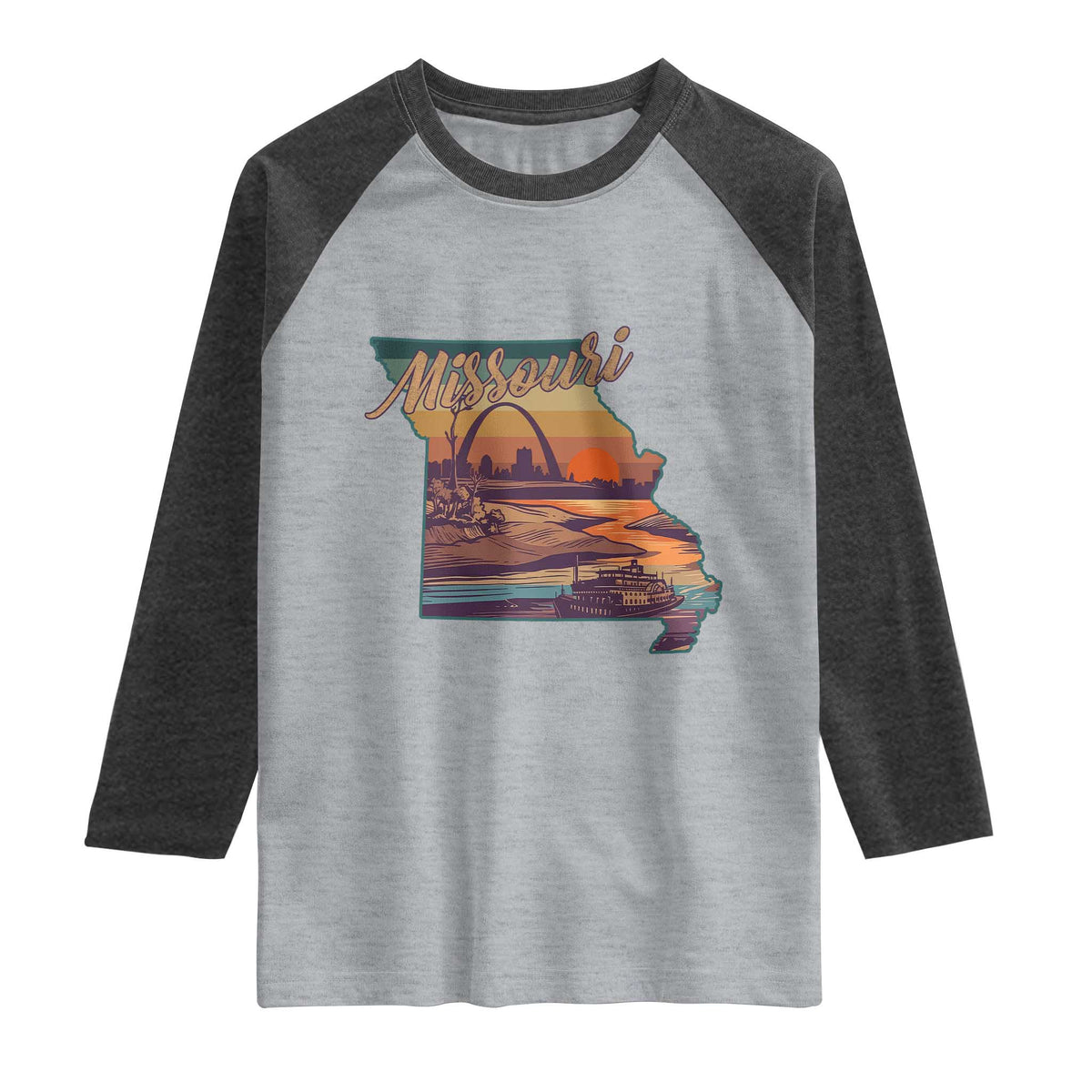 Retro Gateway Arch St Louis Missouri Map Outline Raglan Shirt