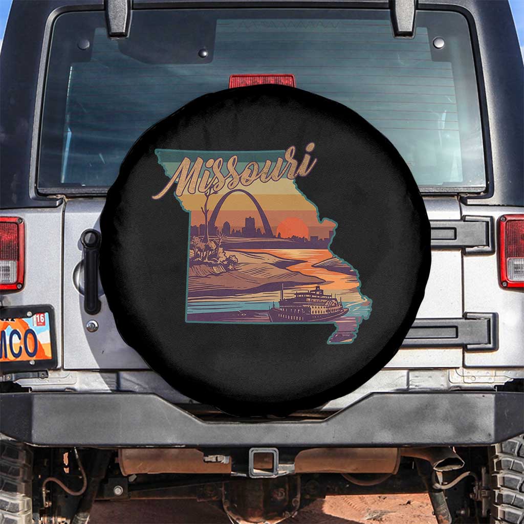 Retro Gateway Arch St Louis Missouri Map Outline Spare Tire Cover TS14 No hole Black Print Your Wear