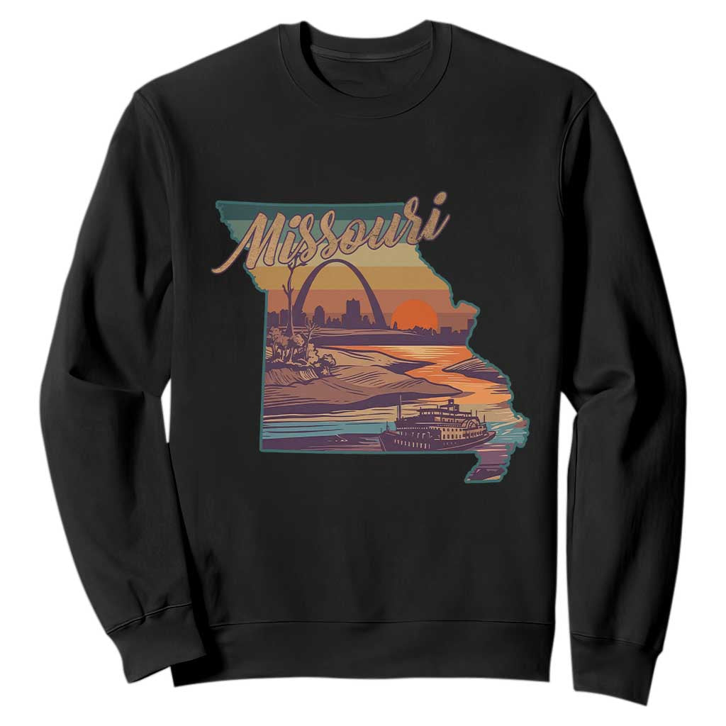 Retro Gateway Arch St Louis Missouri Map Outline Sweatshirt TS14 Black Print Your Wear