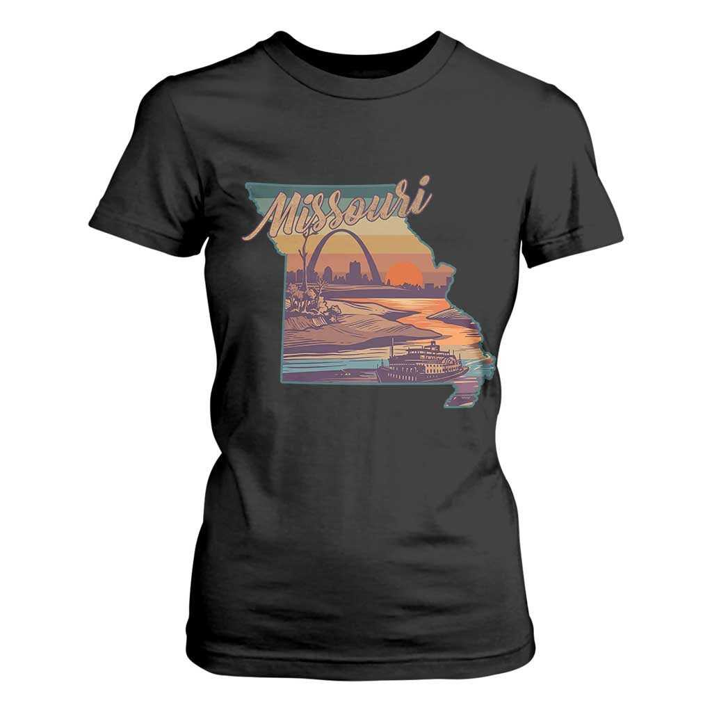 Retro Gateway Arch St Louis Missouri Map Outline T Shirt For Women TS14 Black Print Your Wear