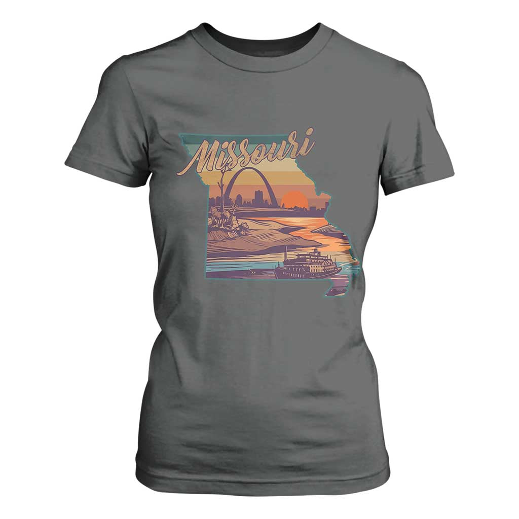 Retro Gateway Arch St Louis Missouri Map Outline T Shirt For Women