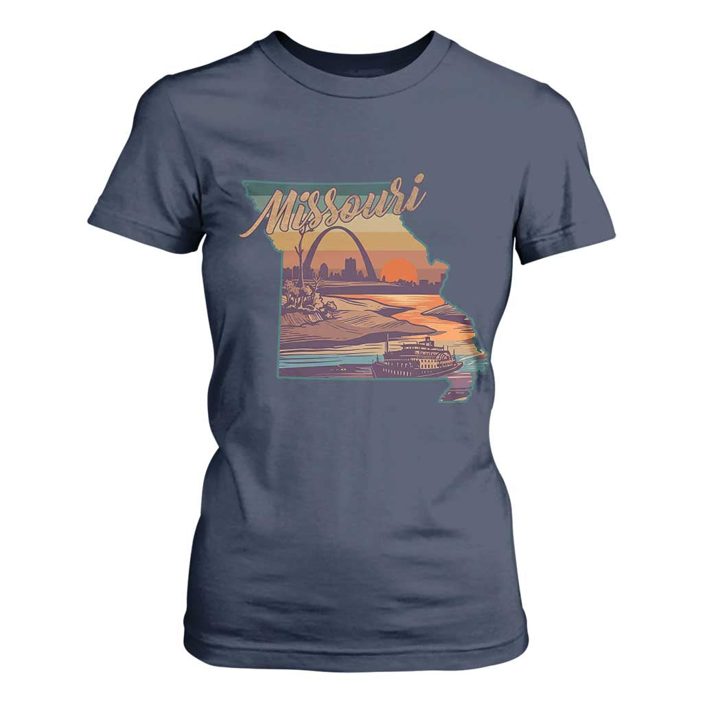 Retro Gateway Arch St Louis Missouri Map Outline T Shirt For Women