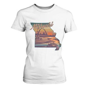 Retro Gateway Arch St Louis Missouri Map Outline T Shirt For Women