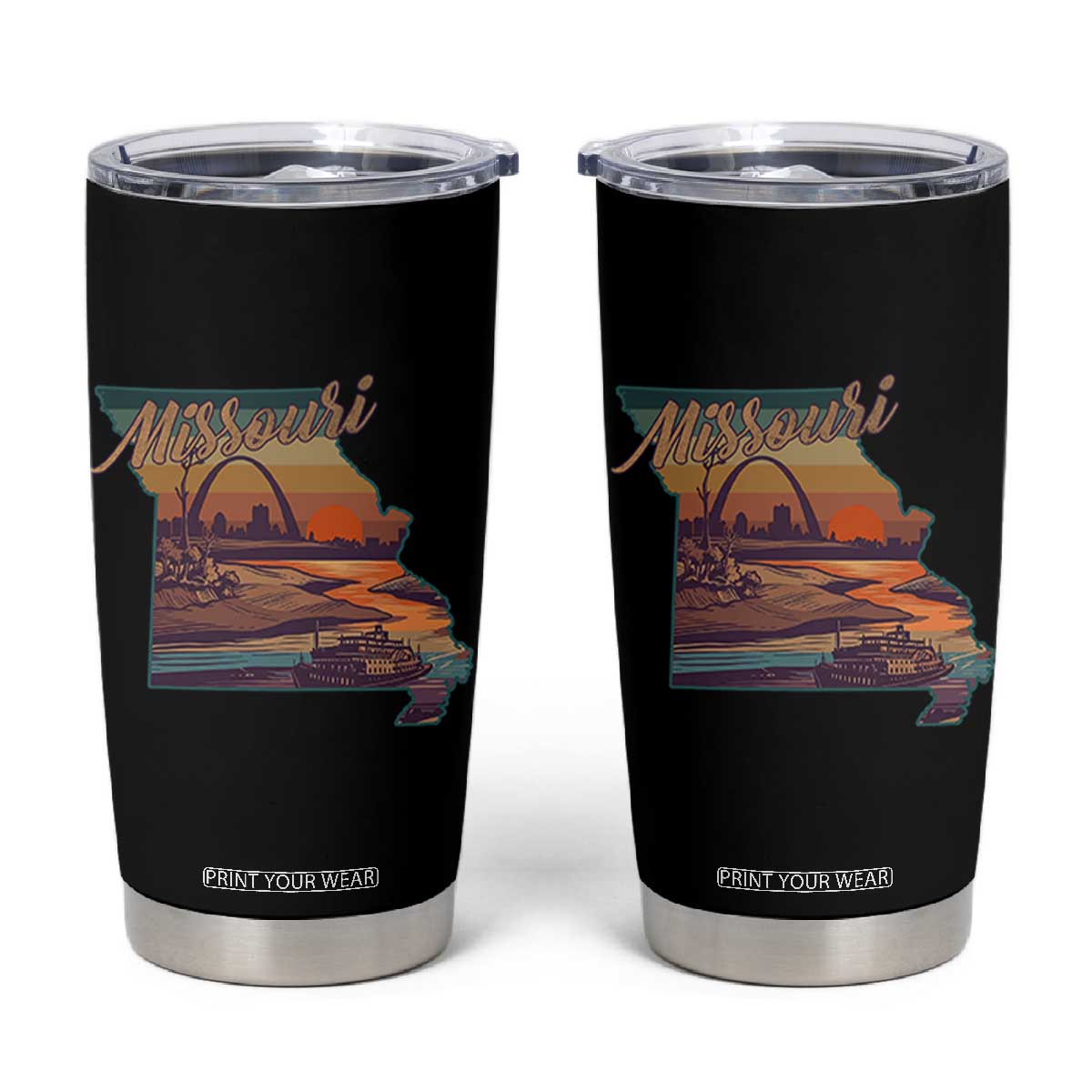 Retro Gateway Arch St Louis Missouri Map Outline Tumbler Cup TS14 Black Print Your Wear