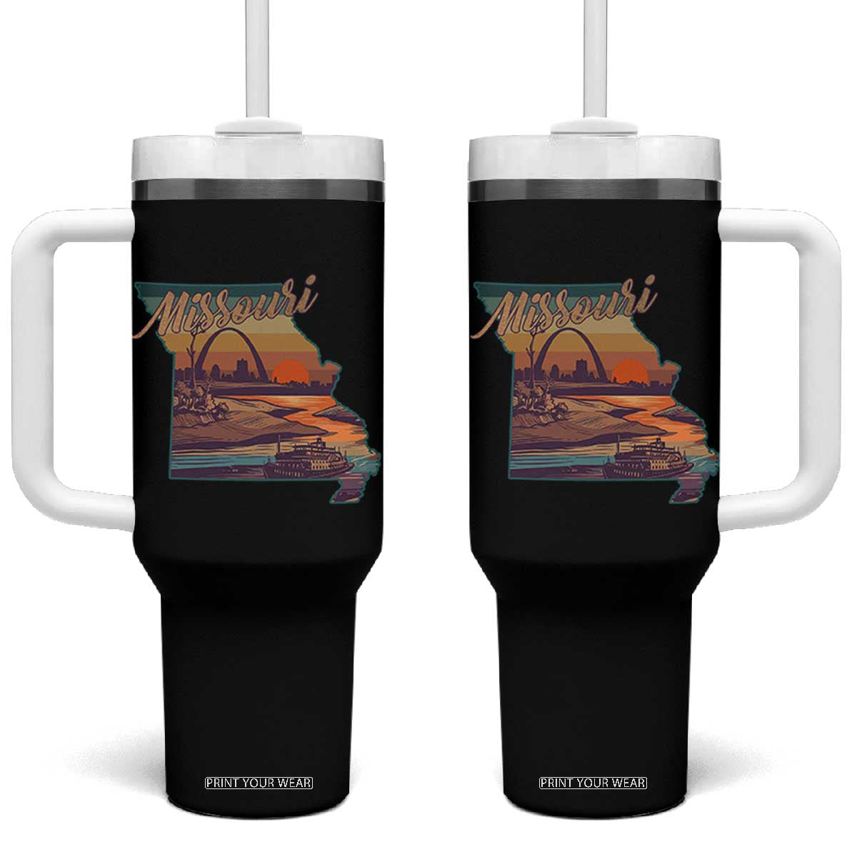 Retro Gateway Arch St Louis Missouri Map Outline Tumbler With Handle TS14 One Size: 40 oz Black Print Your Wear