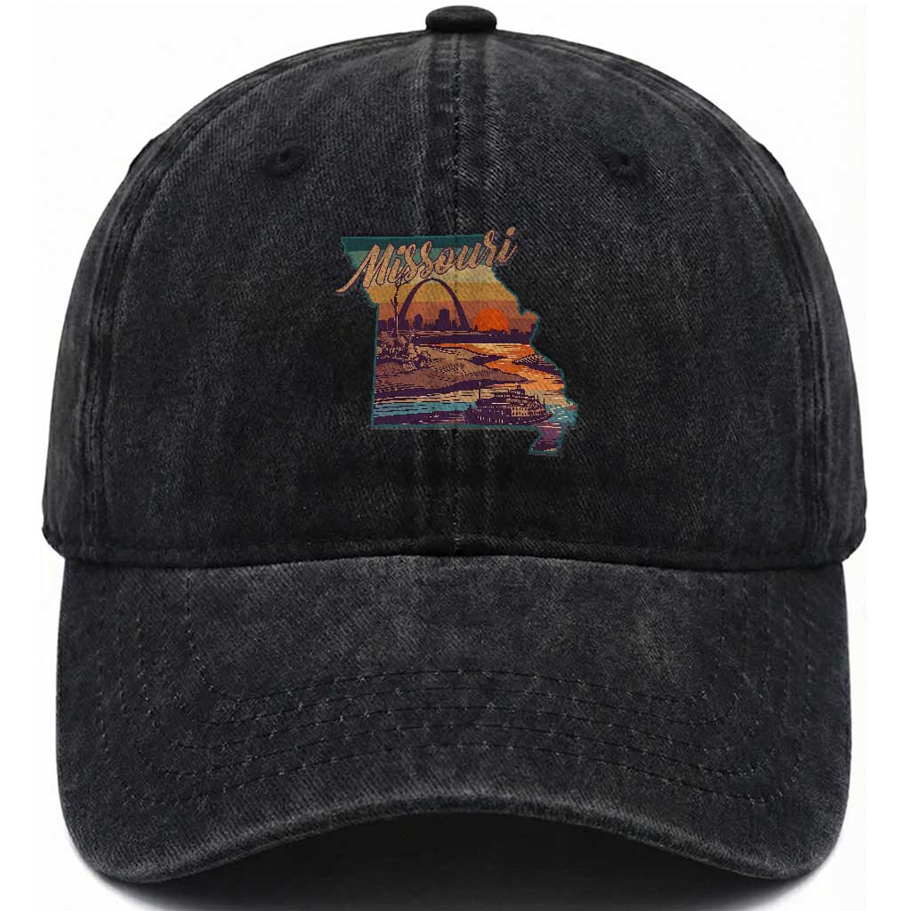 Retro Gateway Arch St Louis Missouri Map Outline Washed Cotton Baseball Cap TS14 Print Your Wear