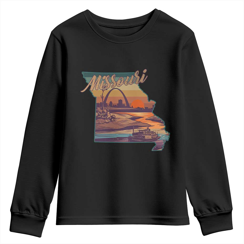 Retro Gateway Arch St Louis Missouri Map Outline Youth Sweatshirt TS14 Black Print Your Wear