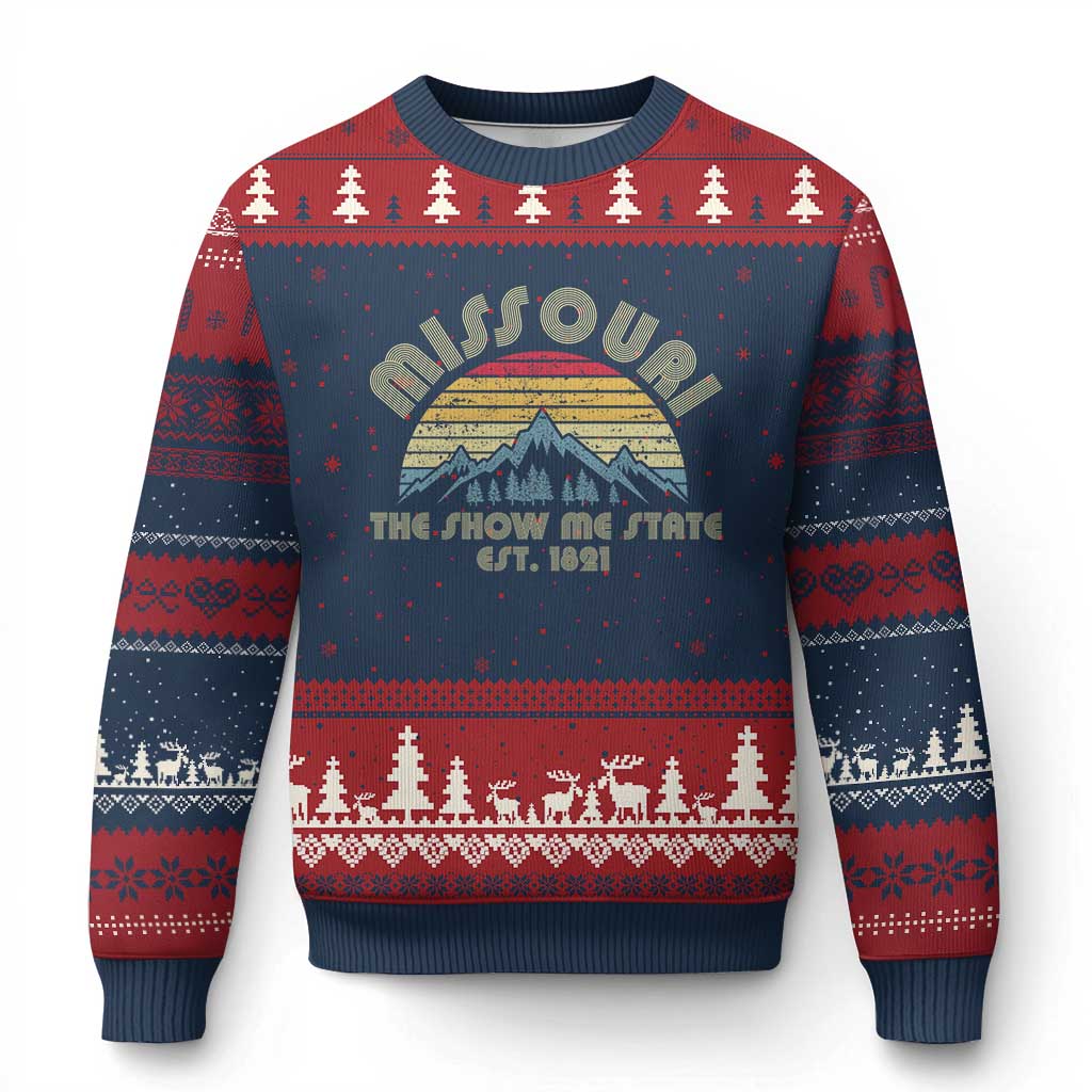 Retro Missouri The Show Me State USA America Souvenir Gift Ugly Christmas Sweater The Show Me State USA America Souvenir TS14 Navy Red Print Your Wear