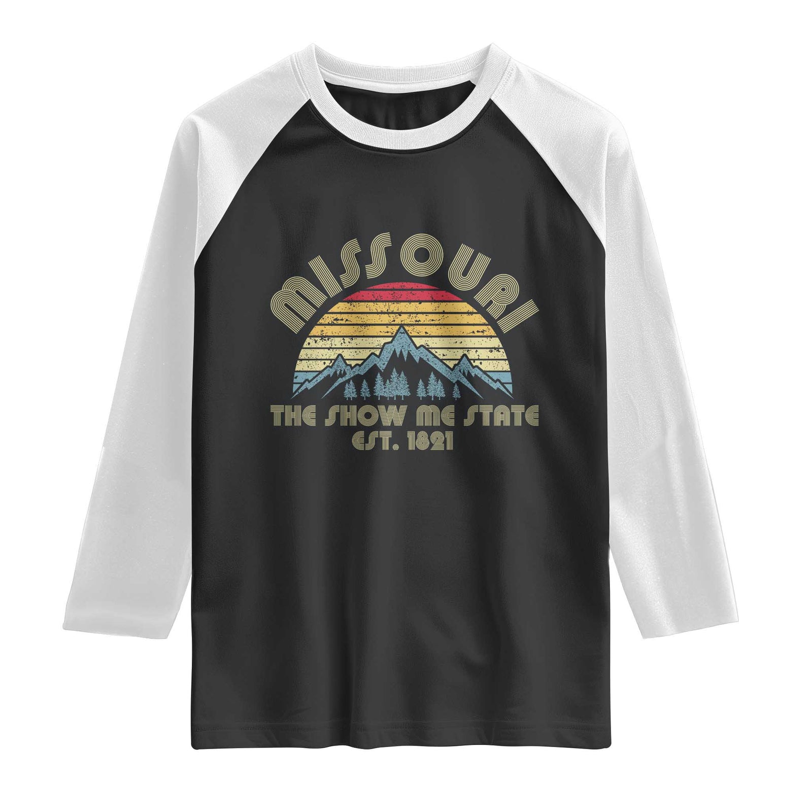 Retro Missouri The Show Me State USA America Souvenir Gift Raglan Shirt The Show Me State USA America Souvenir TS14 Black White Print Your Wear