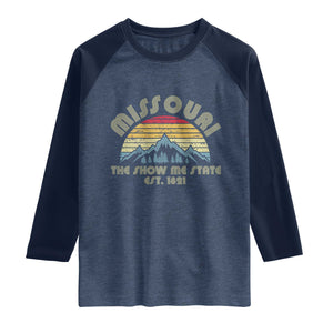 Retro Missouri The Show Me State USA America Souvenir Gift Raglan Shirt The Show Me State USA America Souvenir