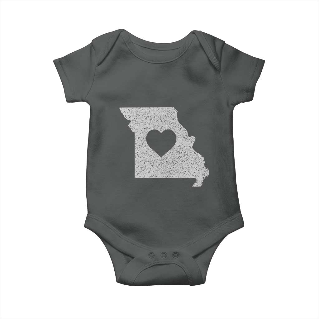 Missouri Home Distressed Missouri State Map with Heart Baby Onesie