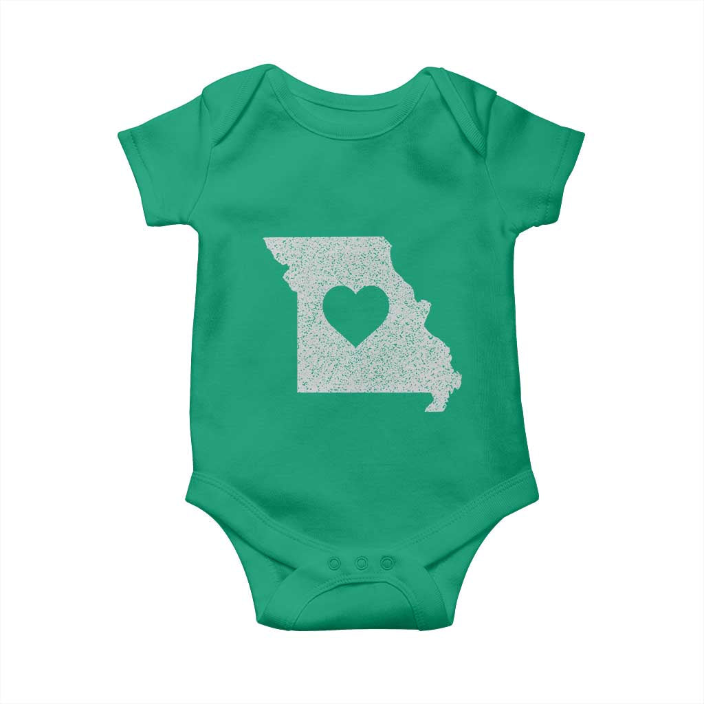 Missouri Home Distressed Missouri State Map with Heart Baby Onesie