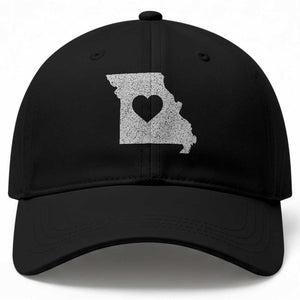Missouri Home Distressed Missouri State Map with Heart Baseball Cap