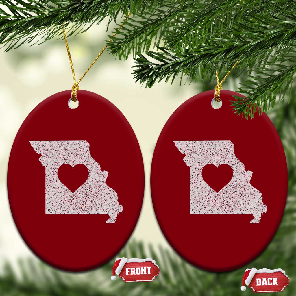Missouri Home Distressed Missouri State Map with Heart Ceramic Ornament