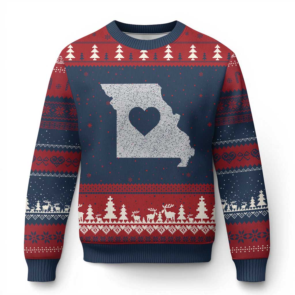Missouri Home Distressed Missouri State Map with Heart Ugly Christmas Sweater TS14 Navy Red Print Your Wear