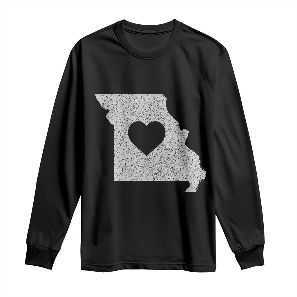 Missouri Home Distressed Missouri State Map with Heart Long Sleeve Shirt TS14 Black Print Your Wear