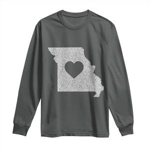 Missouri Home Distressed Missouri State Map with Heart Long Sleeve Shirt