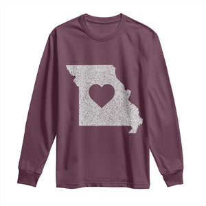 Missouri Home Distressed Missouri State Map with Heart Long Sleeve Shirt