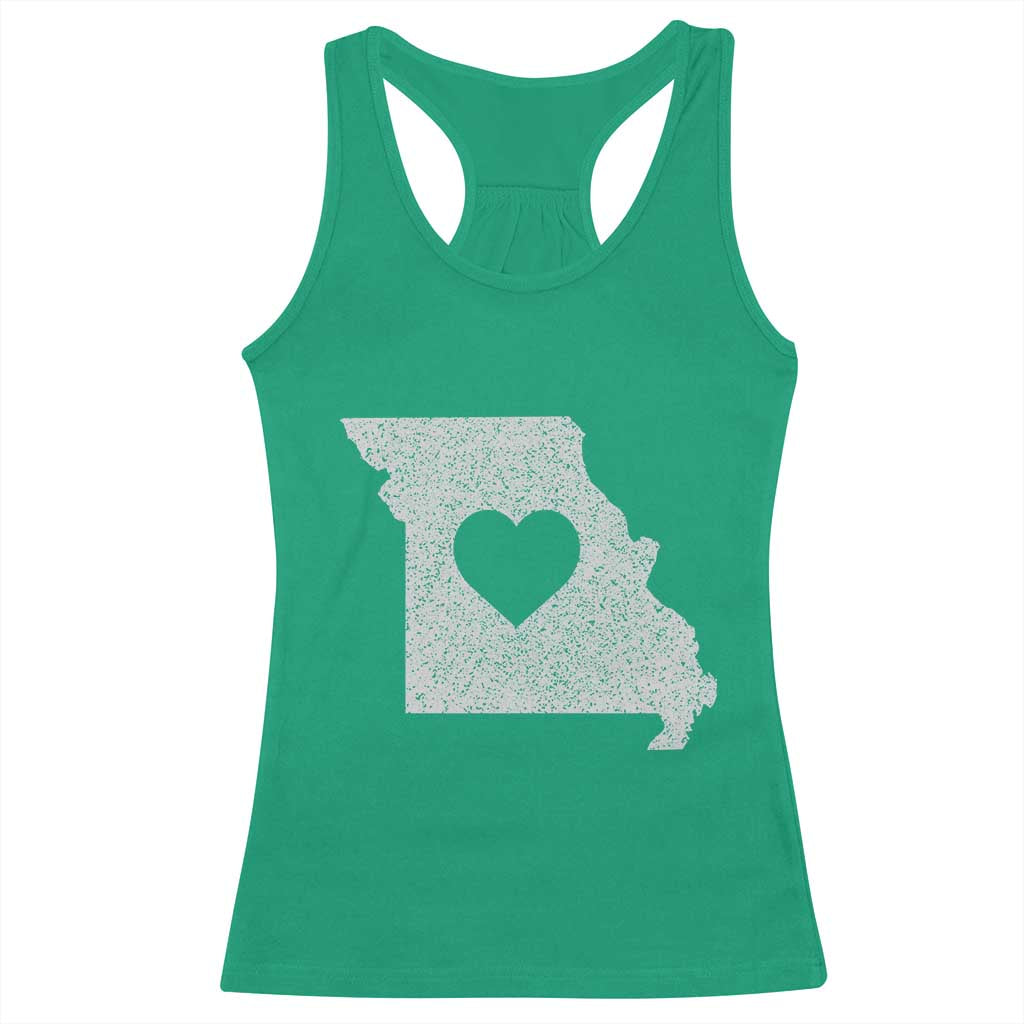 Missouri Home Distressed Missouri State Map with Heart Racerback Tank Top