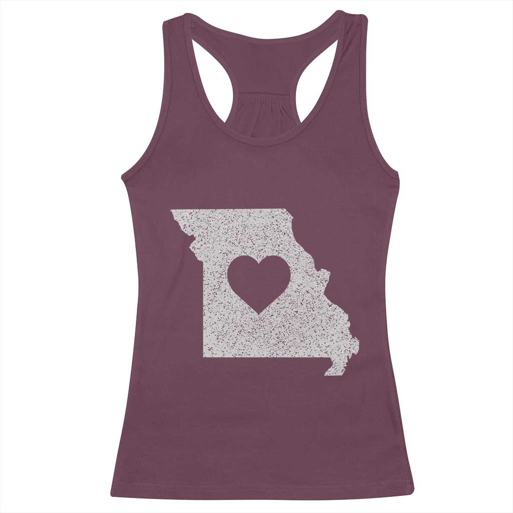Missouri Home Distressed Missouri State Map with Heart Racerback Tank Top