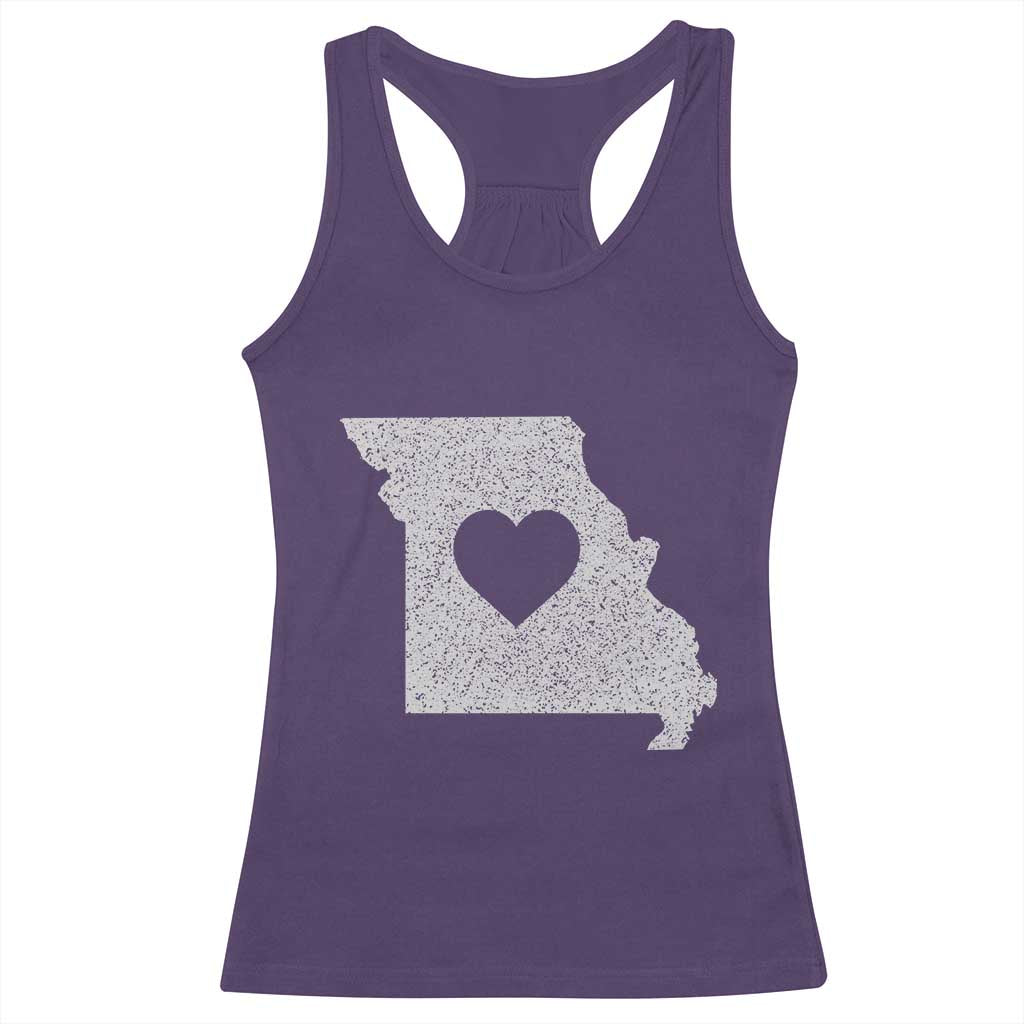 Missouri Home Distressed Missouri State Map with Heart Racerback Tank Top
