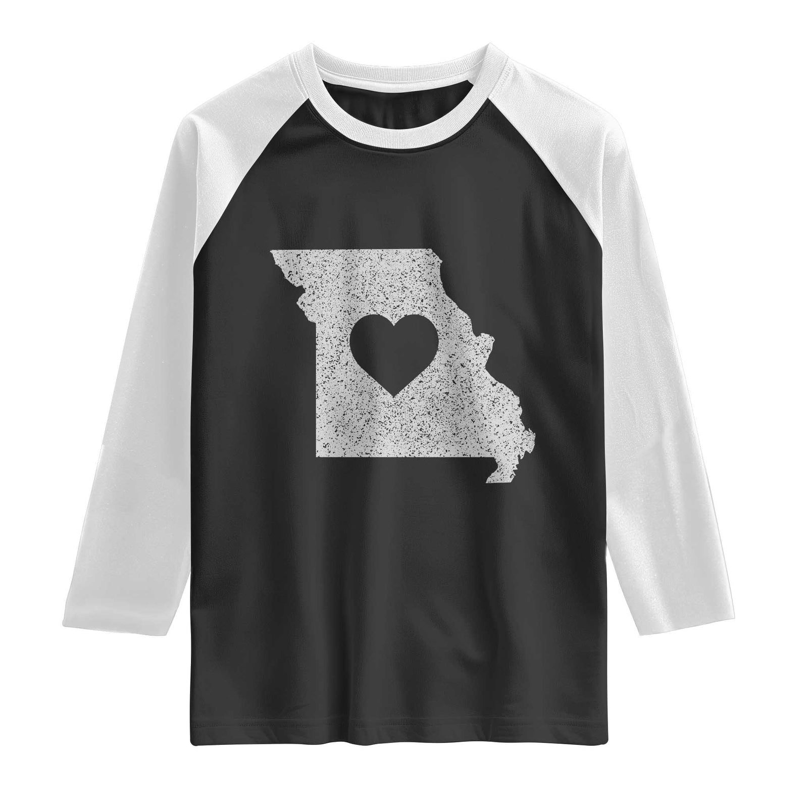 Missouri Home Distressed Missouri State Map with Heart Raglan Shirt TS14 Black White Print Your Wear