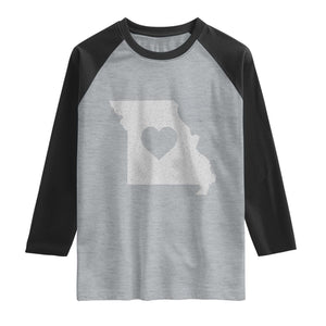 Missouri Home Distressed Missouri State Map with Heart Raglan Shirt