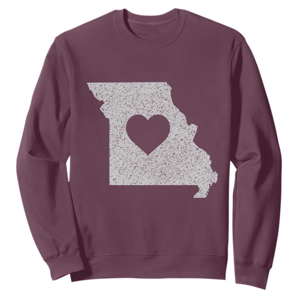Missouri Home Distressed Missouri State Map with Heart Sweatshirt