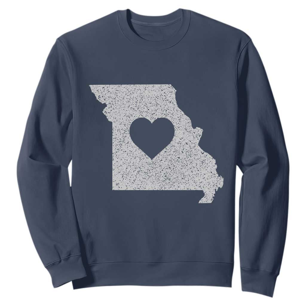 Missouri Home Distressed Missouri State Map with Heart Sweatshirt